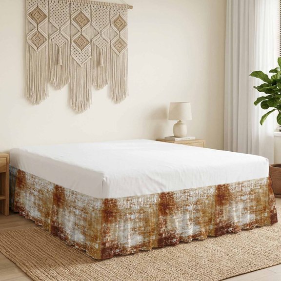 Modern Artistic Abstract Bed Skirt Bed Skirts Queen Size 16 Inch Drop, Gradient Burnt Orange Mottled Vintage Wrap Around Dust Ruffle Bedskirt with Adjustable Elastic Belt for Queen Size Beds