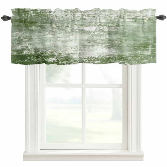 Modern Artistic Abstract Valances for Windows Gradient Sage Green Mottled Vintage Rod Pocket Curtain Valance Window Treatment Short Curtains for Kitchen Living Room, 42"x18"