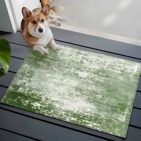 Modern Artistic Abstract Washable Entry Rug 2x3 Gradient Sage Green Mottled Vintage Low Pile Indoor Door Mat with Rubber Backing Thin Area Rug for for Entrance, Bedroom, Kitchen, Laundry, Bathroom