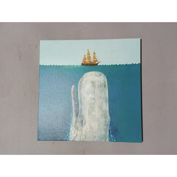 Modern Artwork, Trendy Artwork, Underwater Wall Decor, Crude Area The Whale Large and Ship, Whale Art, Animal Printed, Canvas Wall Decor - White Framed