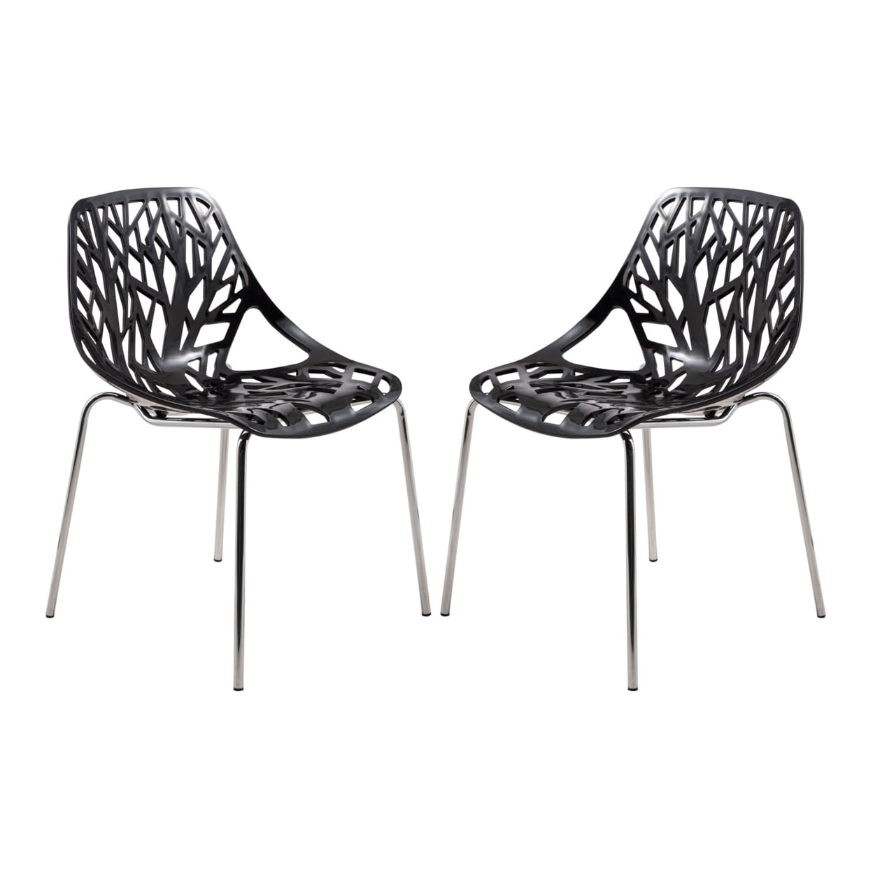 Asbury High-Back Black Wood & Metal Side Chair Set
