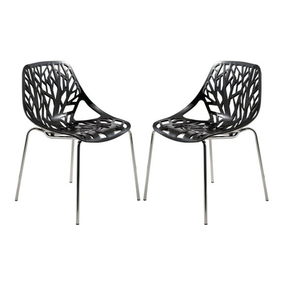 Modern Asbury Dining Chair with Chromed Legs, Set of 2 - Black