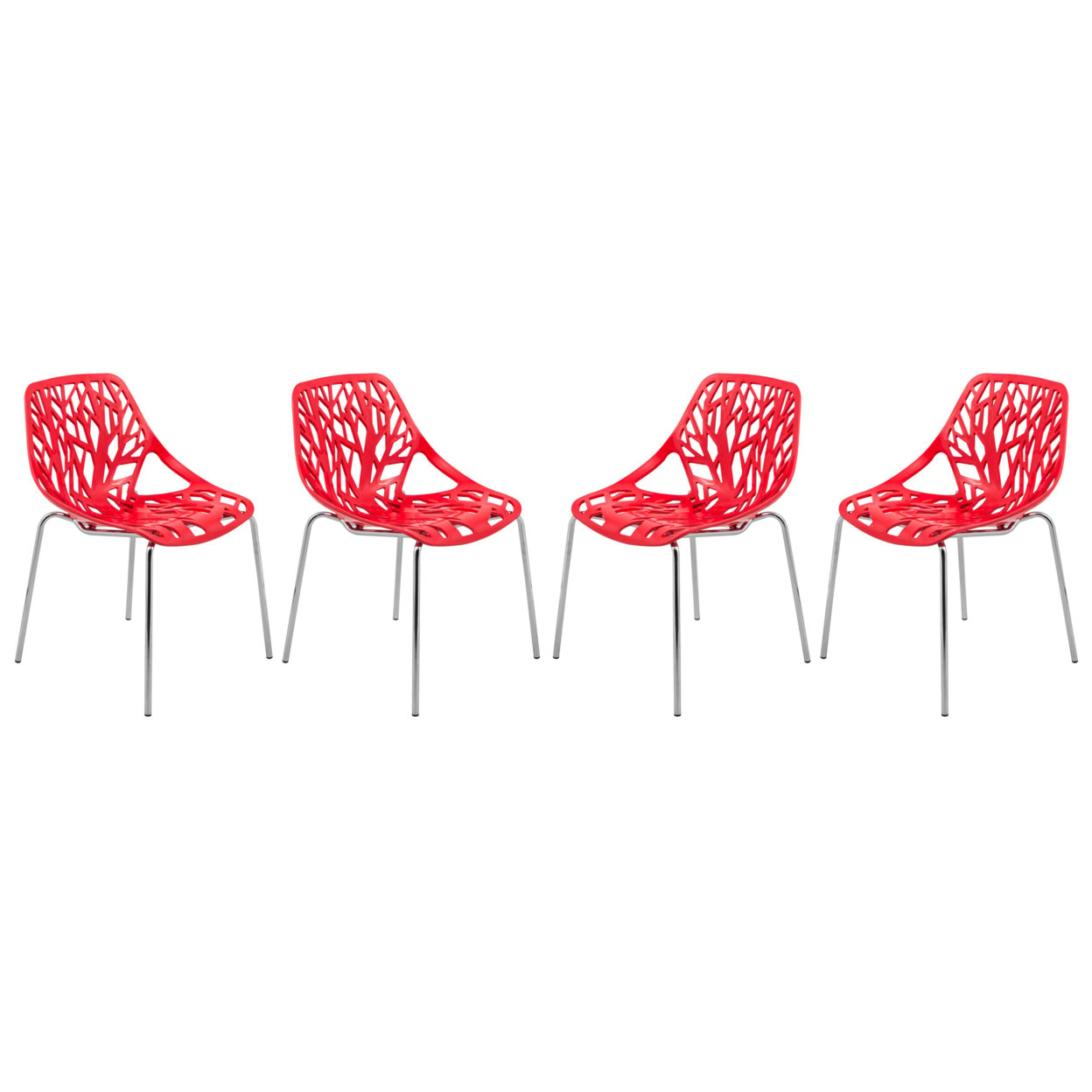 Modern Asbury Dining Chair with Chromed Legs, Set of 4 - Red