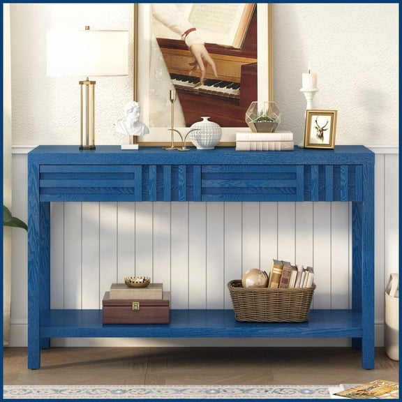 Modern Ash Veneer Coffee Table with Fir Legs, 2 Drawers & Space-Saving Shelf for Hallway, Easy Assembly