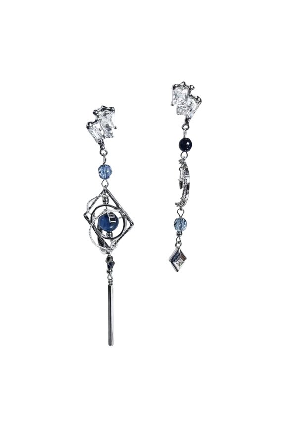 Modern Asymmetrical Navy Moon Earrings Fringe Drop Alloy Jewelry Ear Acecssory