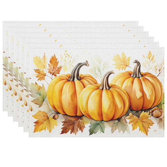 Modern Autumn Placemats for Office Restaurant Dining Table Deco - Heat-Resistant Leaves Pumpkins Sunflowers Mats Washable Plants Placemat - 6Pack 17.7"x13"