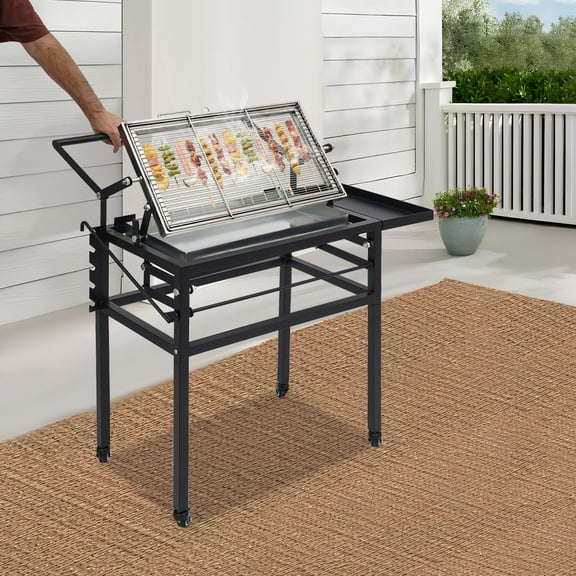 Modern BBQ Flip Grill, Alloy Steel with Baking Paint, Modular Tabletop Conversion & Side Storage, Great Gift for Outdoor Enthusiasts