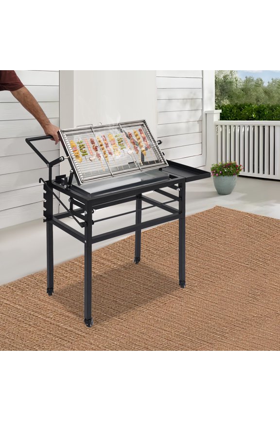 Modern BBQ Flip Grill, Alloy Steel with Baking Paint, Modular Tabletop Conversion & Side Storage, Great Gift for Outdoor Enthusiasts
