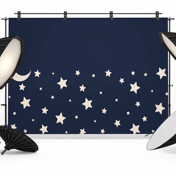 Modern Backdrop for Photoshoot,Photography Photo Studio Background Wall Backdrop,Japanese Style Minimalist Moon Stars Blue Back Drop Banner Panel for Portraits Wedding Live Streaming Decor 8x6Ft