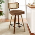 thumbnail image 1 of WOOW DEPOT Cane Swivel Counter Height Bar Stools Set of 1, 29" Upholstered Brown Faux Leather Barstools w/ Rattan Mid-Back & Wood Legs, Mid Century Modern Bar Chair Island Stool, 1 of 11