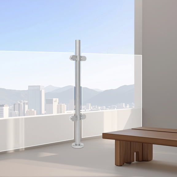 Modern Balcony Post, 3.54in Base Diameter 304 Steel, Rubber-Padded Clamp for 12mm Panels, Tool-Free Assembly, 80kg Capacity, Suitable for Stairs and Elderly Safety