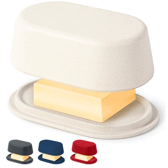 Modern Bamboo Butter Dish with Lid - Dishwasher Safe - Perfectly Sized for Large European Style Butters by Cooler Kitchen