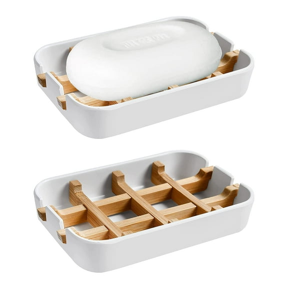 Modern Bamboo Fiber soap Holder and soap Dish Combination Removable, 5.12 Long by 3 Wide, 0.98 inches high, Used in Kitchens, bathrooms, and bar Sinks