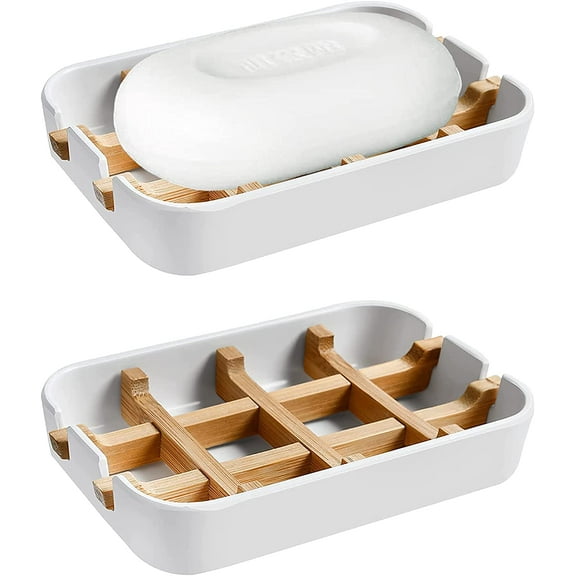Modern Bamboo Fiber soap Holder and soap Dish Combination (Removable), White, 5.12 Long by 3 Wide, 0.98 inches high, Used in Kitchens, bathrooms, and bar Sinks