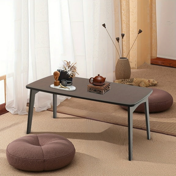 Modern Bamboo Folding Coffee Table, Walnut Finish 2-3ft Wide, No Assembly Required for Living Room, Bedroom & Office