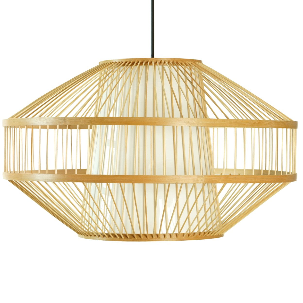 Small Natural Bamboo Lantern Pendant Lamp with Rattan Shade