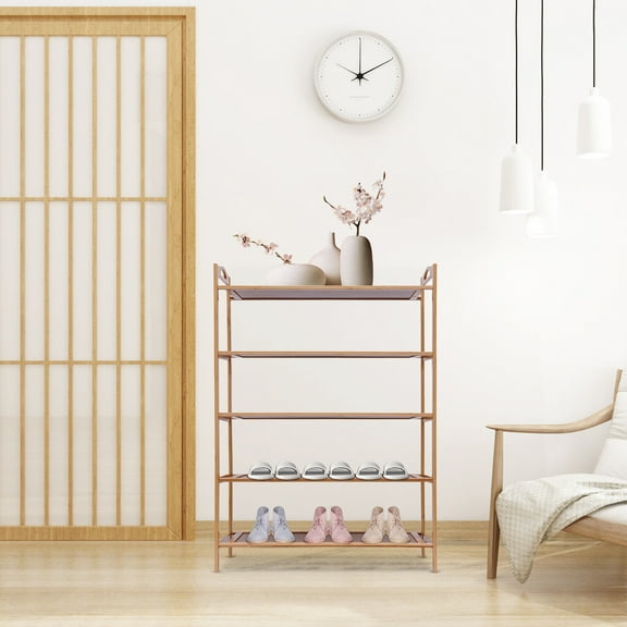 Modern Bamboo Shoe Rack Shoe Storage Adjustable Height 5-Tier with Non-Slip Pads