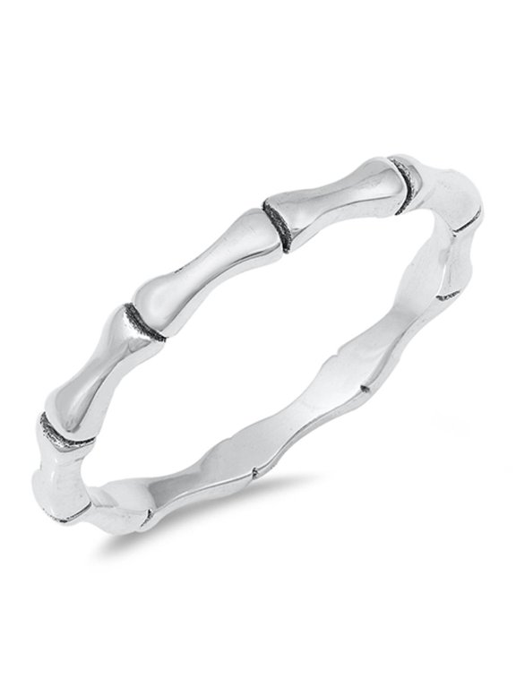 Modern Bamboo Skeleton Bone .925 Sterling Silver Band Jewelry Female Male Unisex Size 6