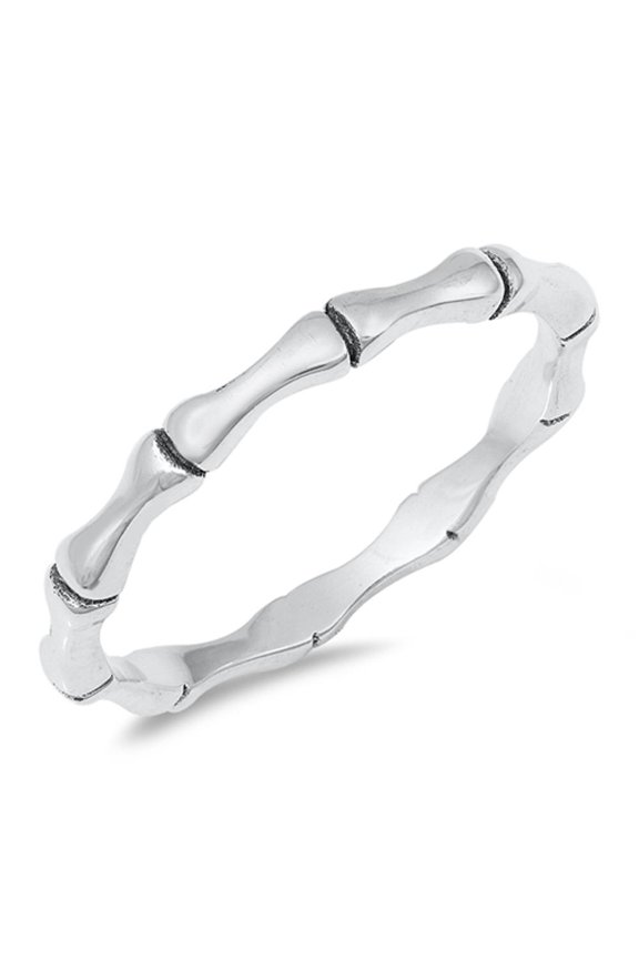 Modern Bamboo Skeleton Bone .925 Sterling Silver Band Jewelry Female Male Unisex Size 8