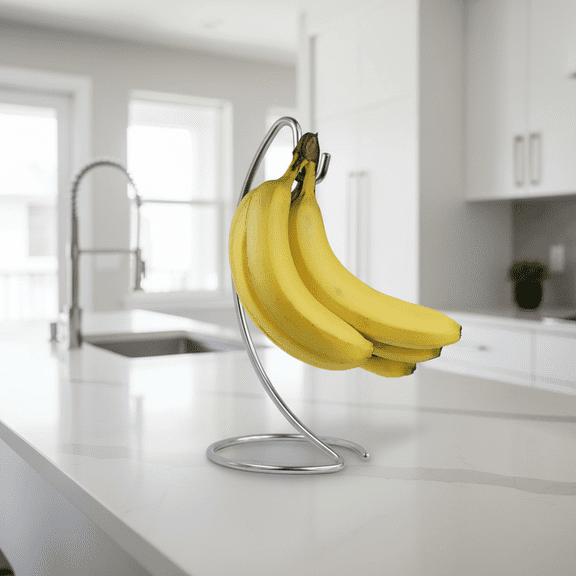 Modern Banana Tree Stand Countertop Fruit Holder with Stainless Steel Hook for Kitchen Organization and Tidy Storage