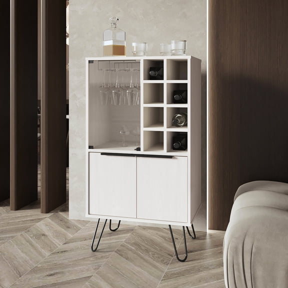 Modern Bar Cabinet | Elevates Entertainment Space with Wine Storage | Made of Melamine | Resolves Lack of Bar Storage