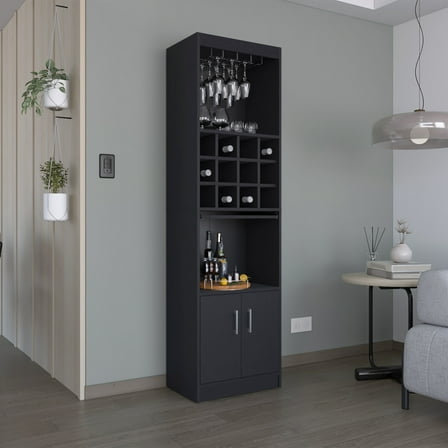 Modern Bar Cabinet With 12 Wine Rack And Pullout Shelf Functional 5-shelf Glass Holder