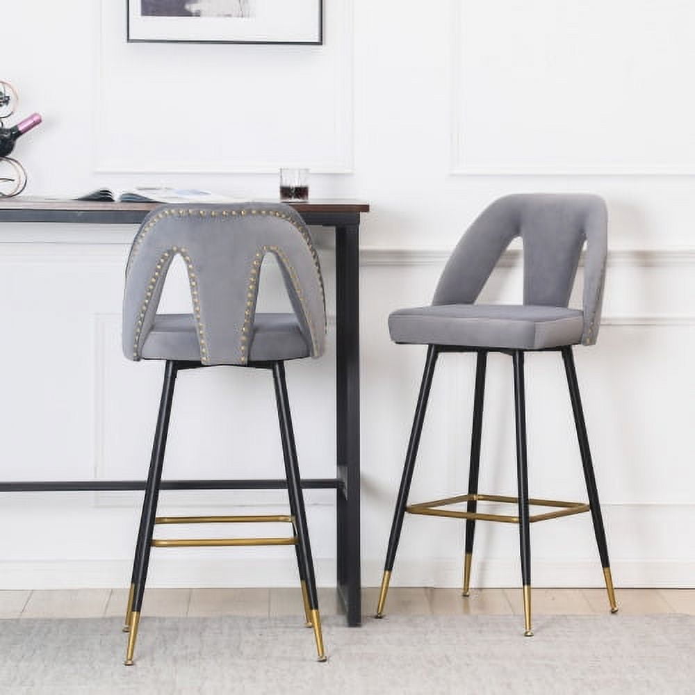 Modern Bar Chairs Set of 2, Contemporary Velvet Upholstered Bar Stools ...