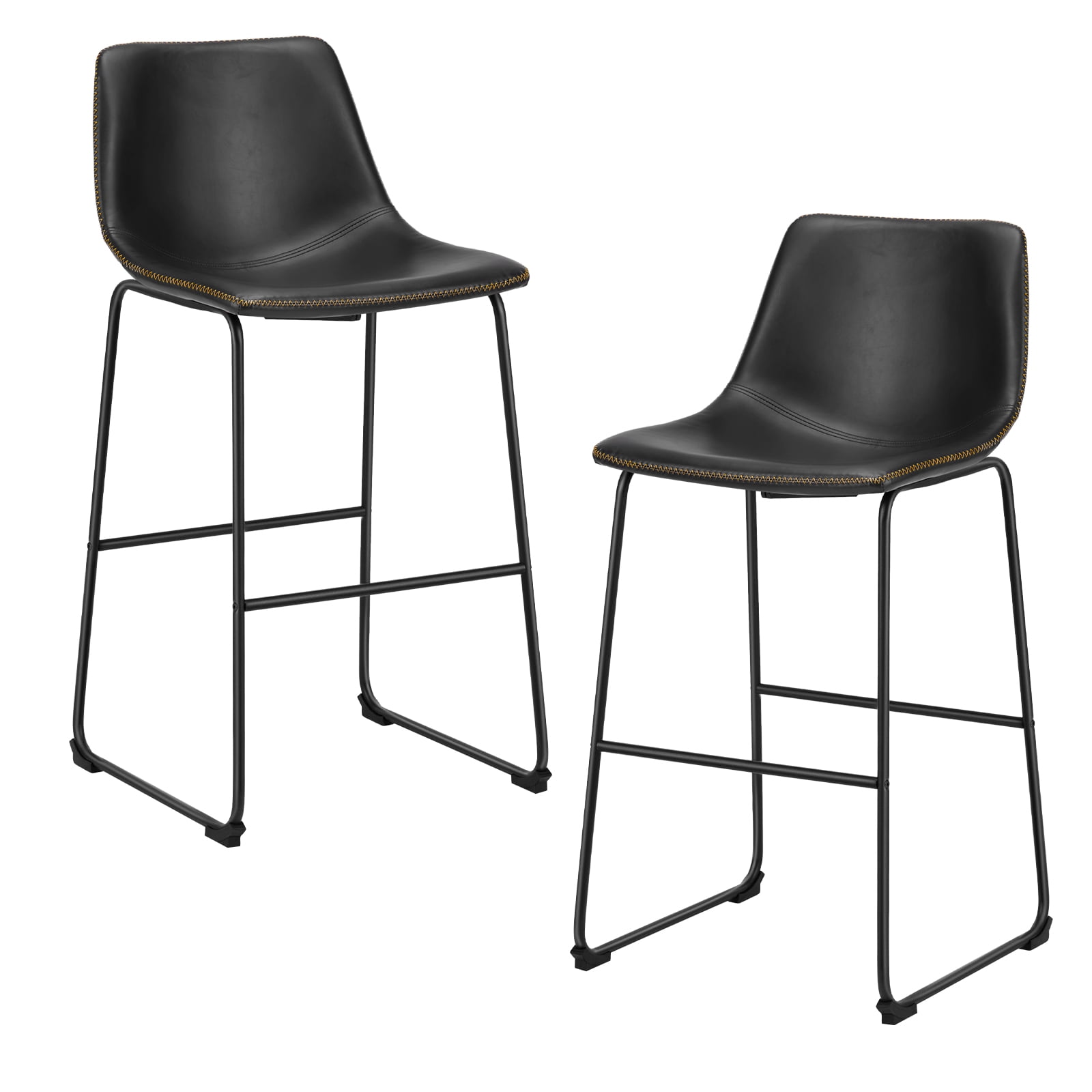 Modern Bar Stool 2 Piece Set, Leather Counter Height Bar Stool, 30" Counter Stool, Armless Bar