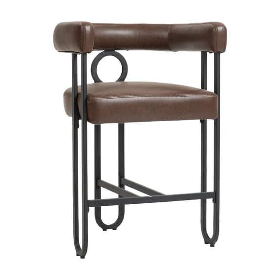 Modern Bar Stool with Back, Black Metal Frames, Upholstered Bar Stools for Living Room.Dark Brown