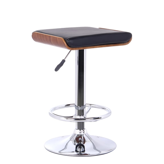 Modern Bar Stools - Chrome & Walnut Finish - Cream Faux Leather - Adjustable Height