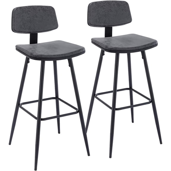 Modern Bar Stools Counter/Bar Height Barstools Set of 2 Leather Upholstered Barstool Chairs with Low Back for Kitchen Island, Dining Table & Breakfast Bar
