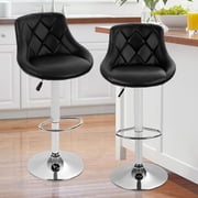 Modern Bar Stools Set of 2 Counter Height Adjustable Bar Chairs with Back and Chrome Base PU Leather Barstools Island Chairs for Kitchen Living Room Pub Swivel Bar Stools Black