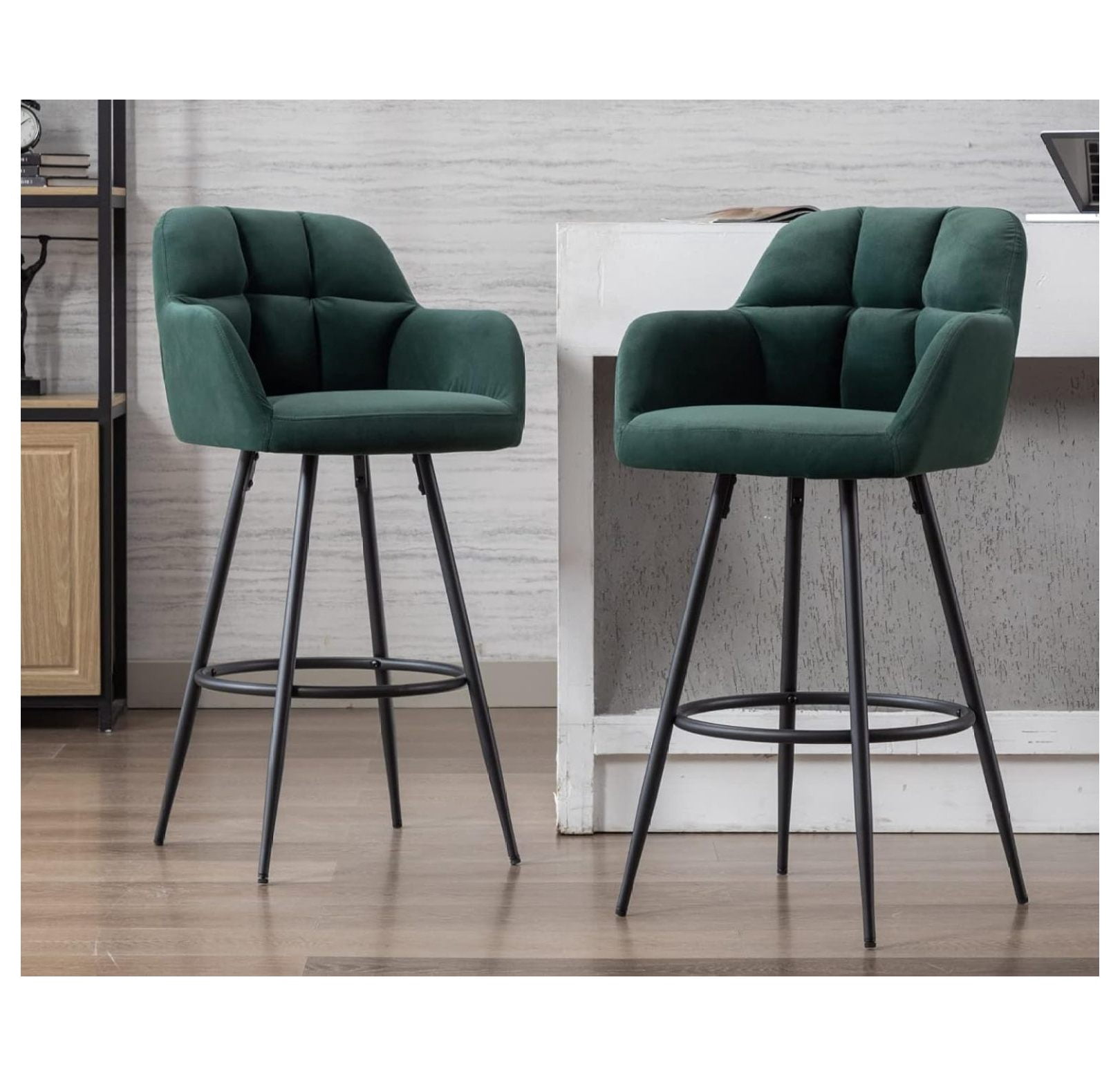 Modern Bar Stools Set of 2 Bar Height Barstools with Back and Arms High Bar Chairs with Metal ...