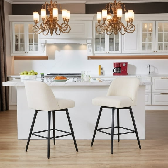 Modern Bar Stools Set of 2, 26" H Swivel Counter Height Barstools with High Backs, Kitchen Island Stools, For Bar & Home,Fabric, Beige
