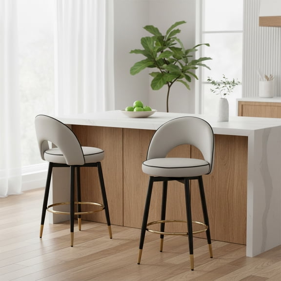 Modern Bar Stools Set of 2, 360 Rotatable Bar Chair with PU Upholstered and Metal Legs, for Dining room, Kitchen, Gray