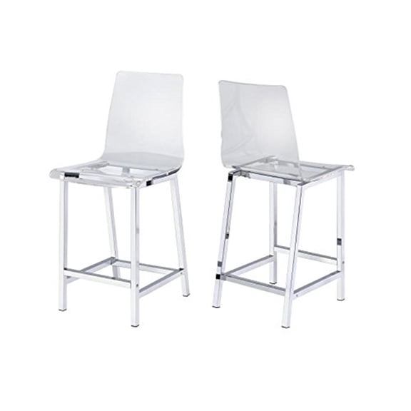 Modern Bar Stools Set of 2 - Chrome Finish, Clear Acrylic Seat - 38" Height