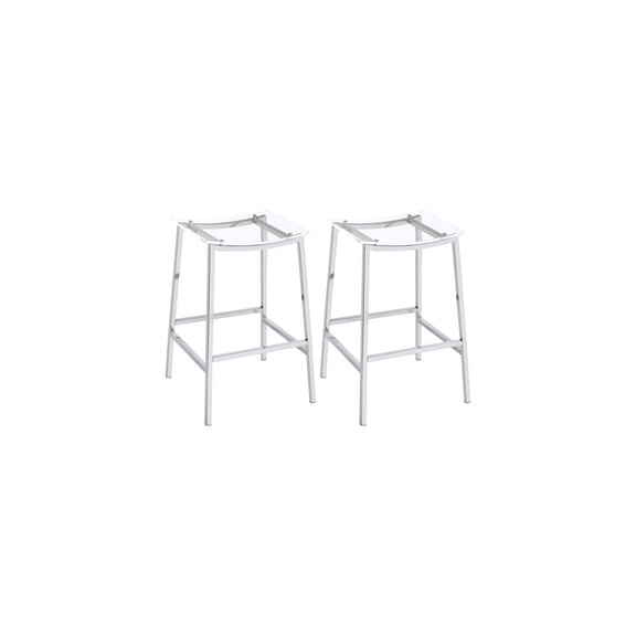 Modern Bar Stools Set of 2 - Clear Acrylic & Chrome Finish -