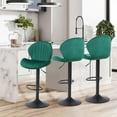 thumbnail image 1 of Modern Bar Stools Set of 3, Velvet Height Adjustable Swivel Barstools, Armless Kitchen Island Counter Chairs with Back & Footrest, Green, 1 of 7