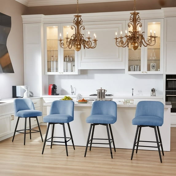 Modern Bar Stools Set of 4, 26" H Swivel Counter Height Barstools with High Backs, Kitchen Island Stools, For Bar & Home,Fabric, Blue