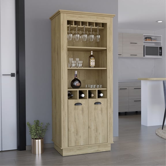 Modern Bar Storage Cabinet | Display Wine, Keep Glasses in Living Space | Particle Board Crafted | Overcome Bar Disorganization