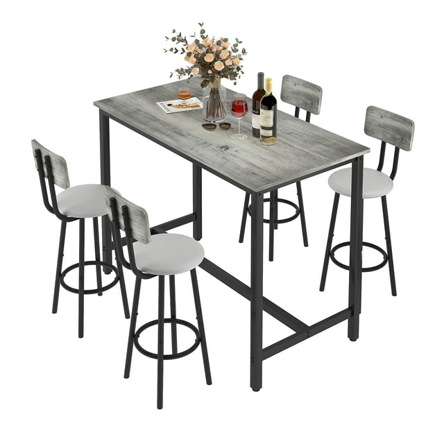 Modern Bar Table Set, Kitchen Table and Chairs for 4, 5 Piece Counter