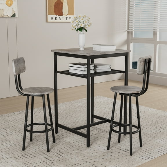 Dokea Modern Bar Table Set with 2 Backrest Equipped Bar Stools - Kitchen Dining Chair Set