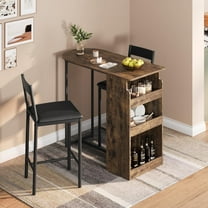 Modern Bar Table and Chairs Set for 2 with Three-Tier Storage - Brown Finish