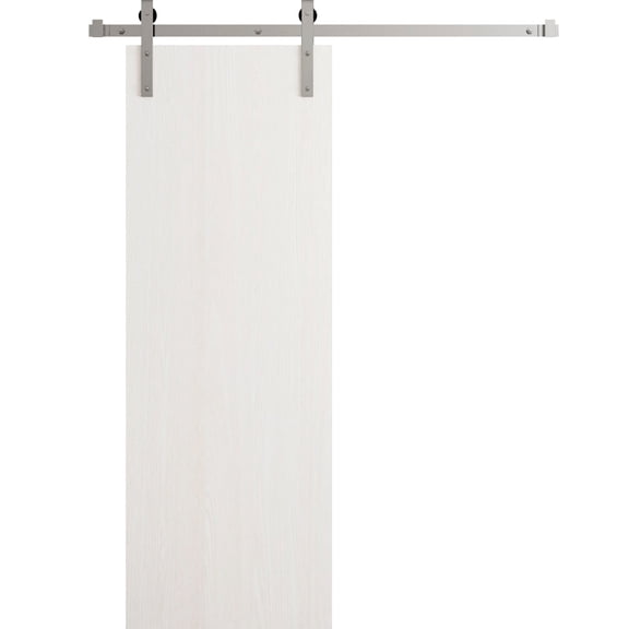 Modern Barn Door 18 x 80 in - LUNO 1003 Ash - 6.6FT Silver Rail Track Heavy Hardware Set - Solid Panel Interior Doors