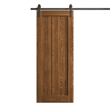 Modern Barn Door 18 x 80 inches | Ego 5006 Cognac Oak | 6.6FT Rail Track Heavy Hardware Set | Solid Panel Interior Doors
