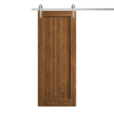 Modern Barn Door 18 x 80 inches | Ego 5006 Cognac Oak | 6.6FT Silver Rail Track Heavy Hardware Set | Solid Panel Interior Doors