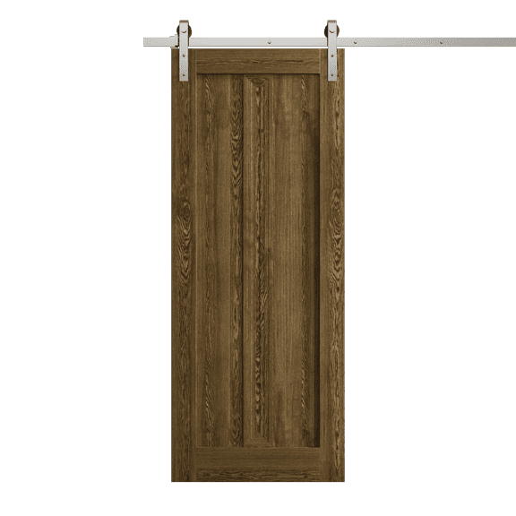 Modern Barn Door 18 x 80 inches | Ego 5006 Marble Oak | 6.6FT Silver Rail Track Heavy Hardware Set | Solid Panel Interior Doors