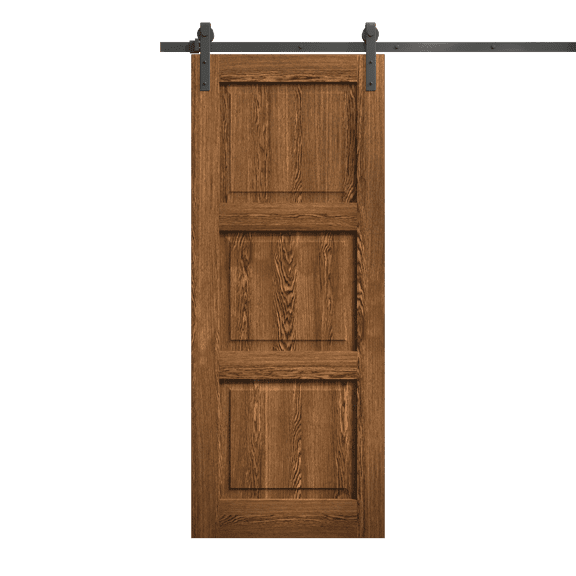 Modern Barn Door 18 x 80 inches | Ego 5010 Cognac Oak | 6.6FT Rail Track Heavy Hardware Set | Solid Panel Interior Doors