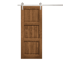 Modern Barn Door 18 x 80 inches | Ego 5010 Cognac Oak | 6.6FT Silver Rail Track Heavy Hardware Set | Solid Panel Interior Doors