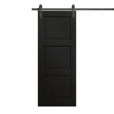 Modern Barn Door 18 x 80 inches | Ego 5010 Painted Black Oak | 6.6FT Rail Track Heavy Hardware Set | Solid Panel Interior Doors